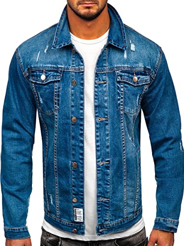 BOLF Herren Jeansjacke Übergangsjacke Trucker Jacke Denim Jacke Warm Jeans Denim Vintage Classic Street Style MJ500B Blau S [4D4]