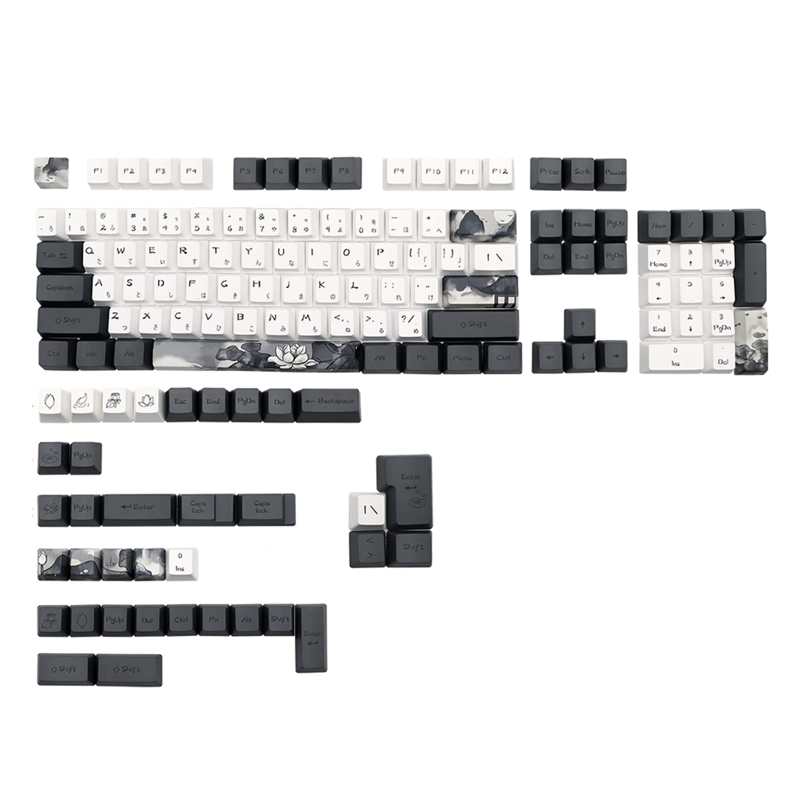 Mllepjdh Dicke PBT Tastenkappen PBT Farbstoff Subbed OEM Tastenkappe 140 Tasten Japanische Tastenkappe Für MX Schalter Mechanische Tastatur Mechanische Tastatur Tastenkappen Chinesische Kunst