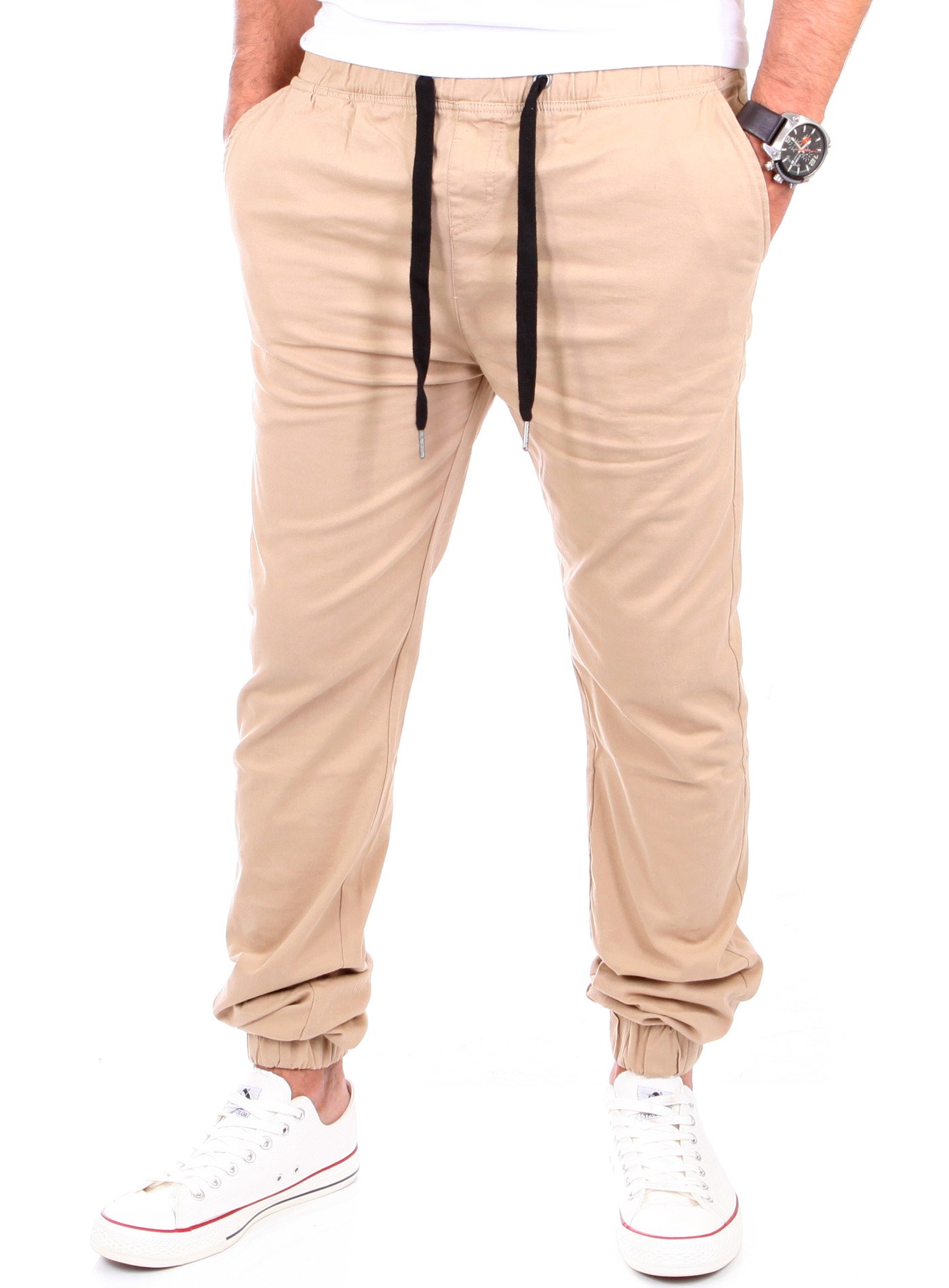 Reslad Jogg-Chino Herren-Hose Männer Harem Hosen Jogger Chinos Jogging-Hose lang Chinohose RS-2055 Beige W36