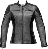 Rusty Stitches Joyce Damen Motorrad Lederjacke Grau/Schwarz 42