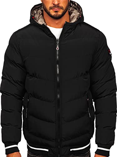 BOLF Herren Winterjacke Steppjacke Sportjacke Daunenjacke Puffer Jacket Kapuze Stehkragen Warm Gefüttert Gepolstert Outdoor Casual Style Street Look 7417 Schwarz-Gold M [4D4]