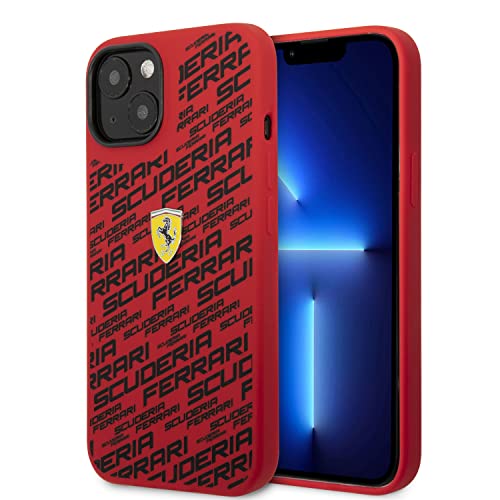 Ferrari Schutzhülle für iPhone 14 Zoll (35,6 cm), Rot, bedruckt, Scuderia, flüssiges Silikon, glatte und kratzfeste Schutzhülle mit einfachem Snap-on, Stoßdämpfung und Signatur-Logo