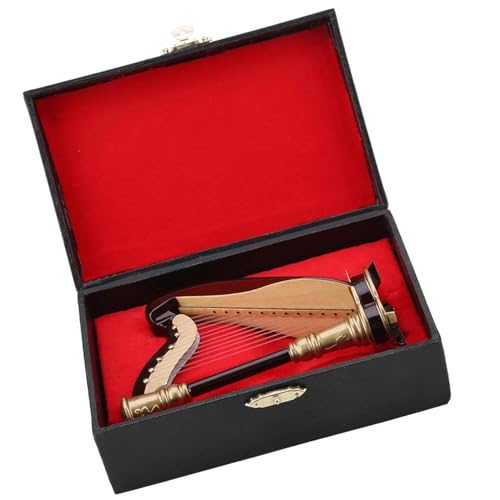 Miniatur-Musikinstrument-Ornamente, Messing, Vergoldet, Kleine Dekoration, Trompete, Posaune, Harfe, Flöte, Modell Musikinstrumente Miniatur (Color : Harp)