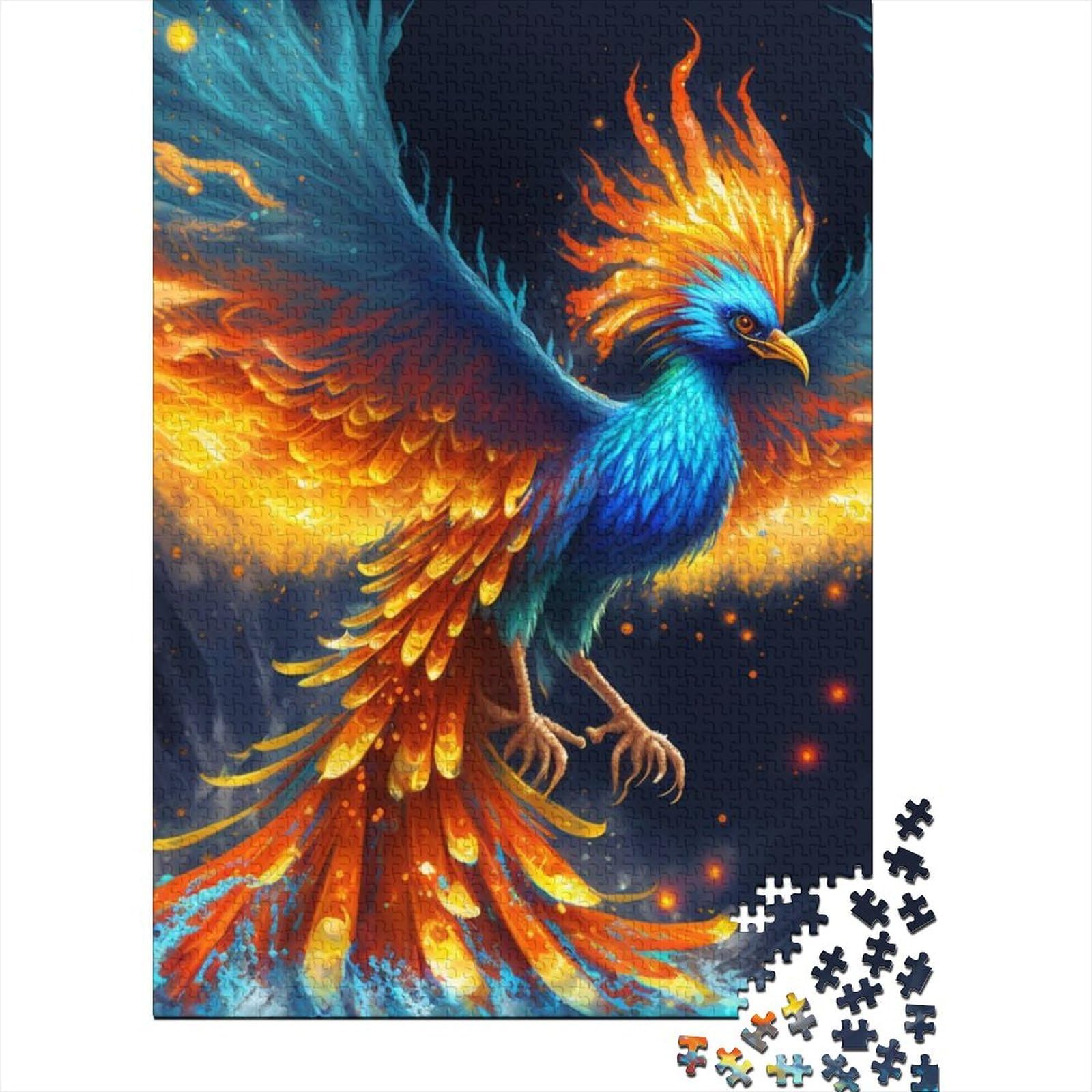 Legendäre blaue Phönixe, 1000-teiliges Puzzle für Erwachsene, Holzpuzzle für Erwachsene, Puzzles für Erwachsene, Lernspiel, Herausforderungsspielzeug, 75 x 50 cm