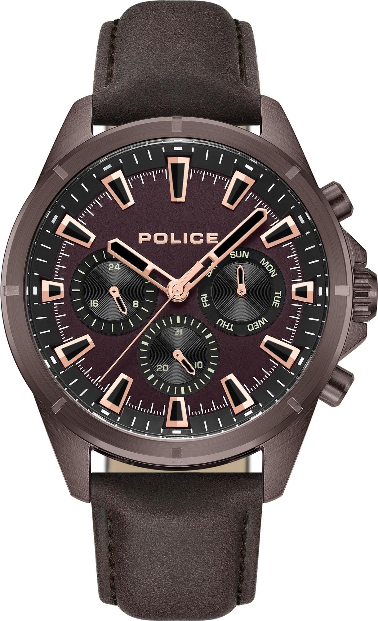 Police Herren Analog Quarz Uhr mit Leder Armband PEWJF0005802