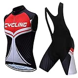 Radsportanzug Herren Sommer|Radtrikot Ärmellos Set Fahrradweste Anzug|Fahrradbekleidung Radweste Männer,Atmungsaktiv MTB Fahrradtrikot Sleeveless Oberteil und Radhose mit 19D Gel Sitzpolster(10,L)