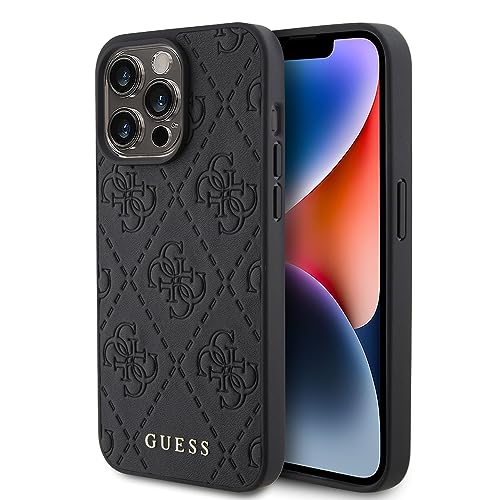 GUESS GUHCP15XP4EPMK Hülle für iPhone 15 Pro Max 6.7" Schwarz hardcase Leather 4G Stamped