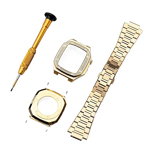 KANUZ Luxus-Modifikationsset für Apple Watch Band Serie 8, 7, 45 mm, 6, 5, 4, SE, 44 mm, Mod-Set, Metall, Stahl, für iWatch-Lünette, Gehäuse (Farbe: Gold, Größe: 44 mm für 6/5/4/SE)