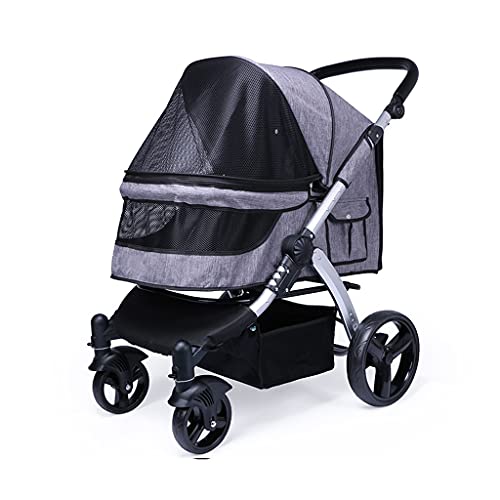 Hundebuggy für große Hunde – Kinderwagen aus Aluminiumlegierung, hält 30 kg – atmungsaktives Oxford-Gewebe – für zwei Katzen – praktische Reisetasche