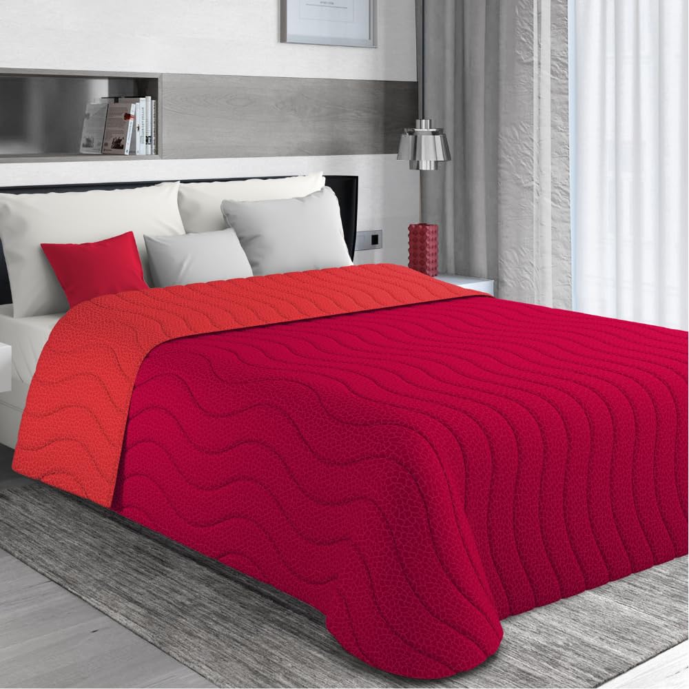 MAXIME MAISON - Tagesdecke 165x265 cm Bordeaux/Rot Wendedesign, Tagesdecken Herbst/Frühling (100 gr/mq) Steppdecke Einzelbett Unterfüttert, Gesteppt, Weiche Mikrofaser, Made in Italy