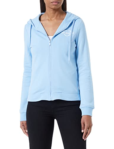 Love Moschino Women's Zippered Hoodie, with Heart Holographic Print. Jacket, Light Blue, 46