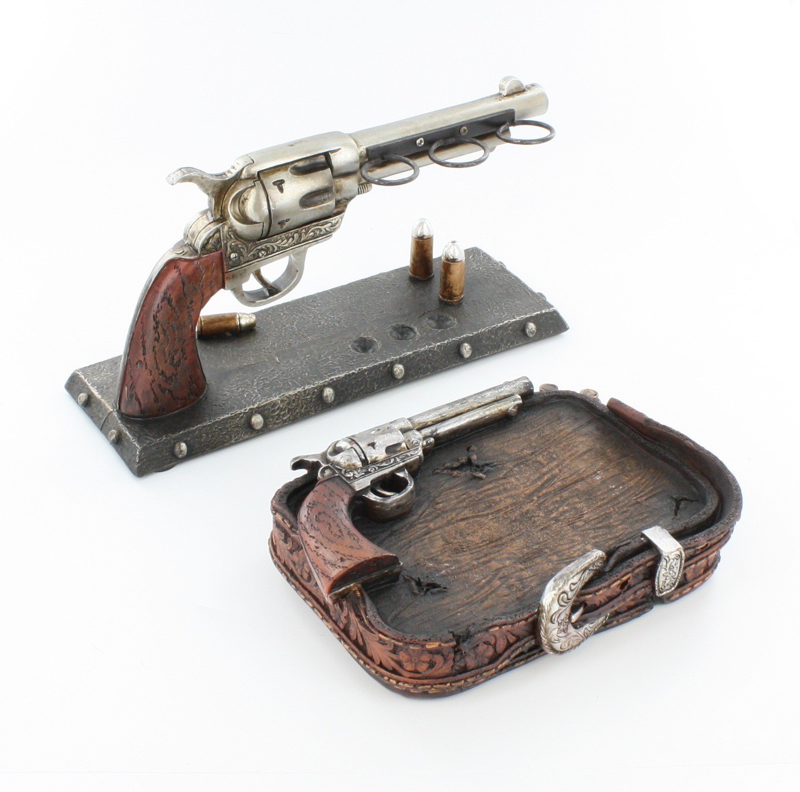 Six Shooter Gürtelschnalle Badezimmer Set – Zahnbürstenhalter & Seifenschale Western Pistole Gun Decor