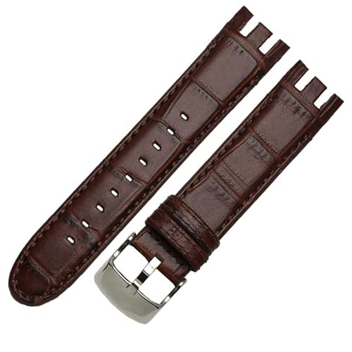 NEWNAN Echtes Leder-Uhrenarmband für Swatch YRS403 412 402G Uhrenarmband 21 mm Armband Herren-Uhrenarmband mit gebogenem Ende