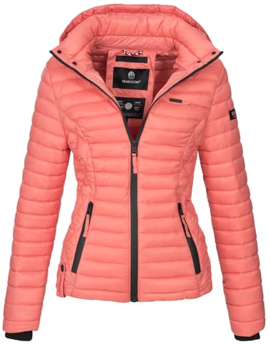 MARIKOO Damen Jacke Steppjacke Übergangsjacke mit Kapuze gesteppt B600 [B600-Samt-Coral2-Gr.M]