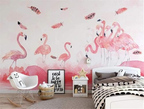 Rosa Flamingo-Feder 3D Tapete Poster Restaurant Schlafzimmer Wohnzimmer Sofa TV Dekorative Wand-200cm×140cm