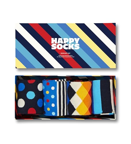 Happy Socks – Gemischt farbenfrohe Geschenkbox an Baumwollsocken für Männer und Frauen, Stripe Gift Box, 36-40