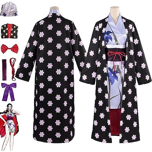 Anime Einteiler Nico Robin Cosplay-Kostüm, Anime-Charaktere, Kimono, Umhang, komplettes Set, für Damen und Mädchen, Halloween, Schwarz, Größe XS