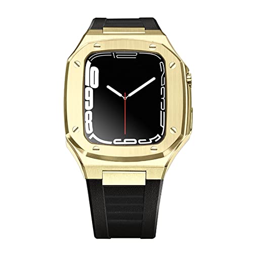 TONECY Luxuriöses Metallarmband und Gehäuse für Apple Watch, Mod-Kit 41 mm, 44 mm, 45 mm, Modifikationsset, Gummiset, iWatch Serie 8, 7, 6, SE, 5, 4, Correa (Farbe: Beige, Größe: 45 mm)