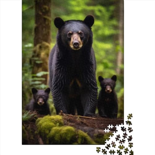 1000 Puzzles für Erwachsene, Schwarzbär mit Jungen, Holzpuzzles, Puzzles für Erwachsene und Teenager, Holzpuzzles für Erwachsene und Teenager (Größe 75 x 50 cm)