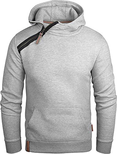 Grin&Bear Herren Kapuzenpullover mit schräg Zip grau meliert, L, GEC435