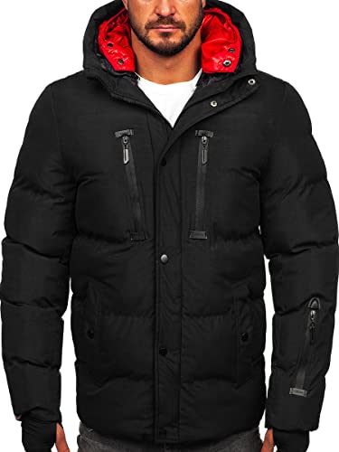 BOLF Herren Winterjacke Steppjacke Sportjacke Daunenjacke Puffer Jacket Kapuze Stehkragen Warm Gefüttert Gepolstert Wasserabweisend Winddicht Outdoor Casual Style Street Look 5M771 Schwarz M [4D4]