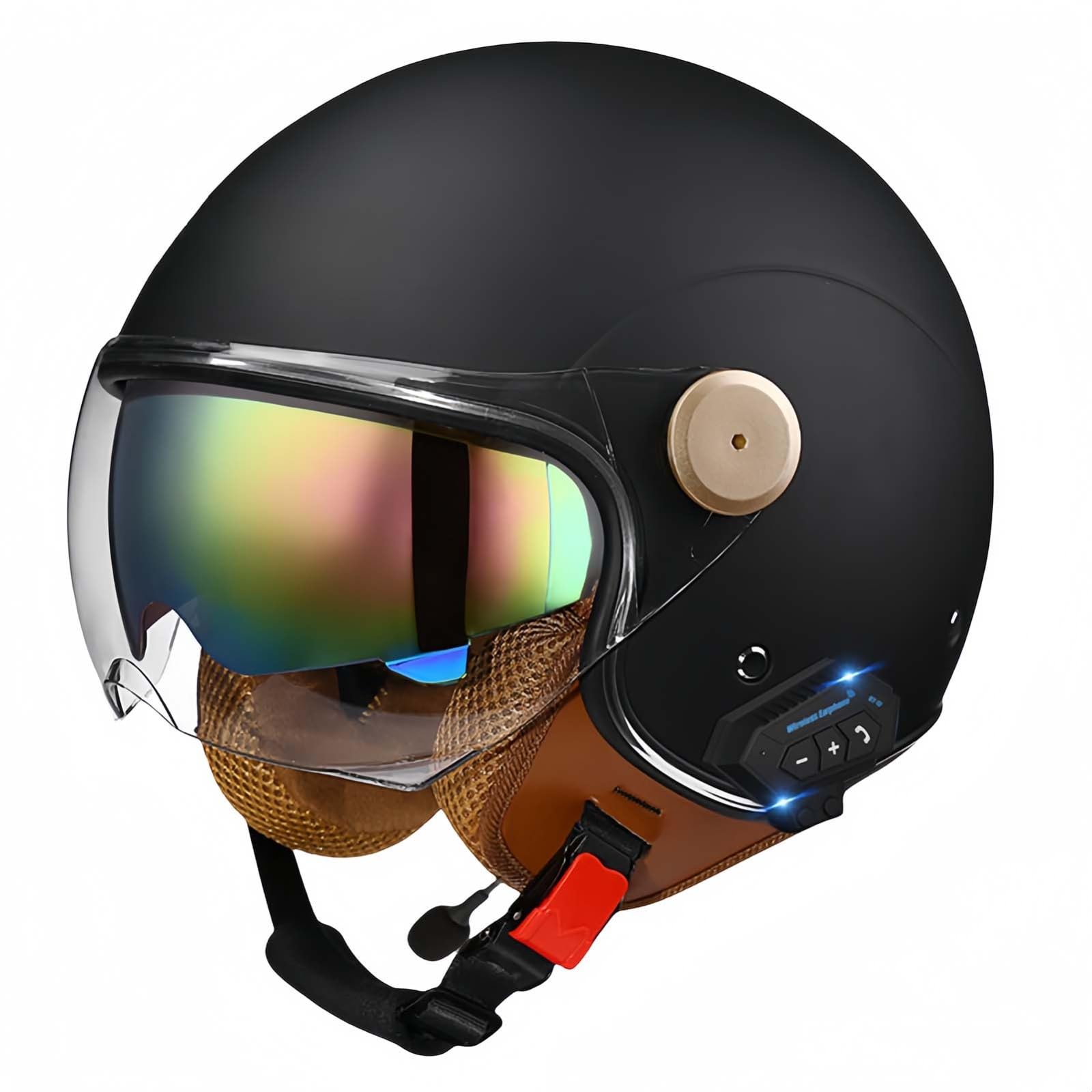 Bluetooth-Motorradhelm, Offenes Gesicht, Rollerhelm, Motocross-Helme Mit Visier, ECE-Zugelassene Motorradhelme Mit Integriertem Mikrofon Für Erwachsene, Männer Und Frauen A,XL61-62CM