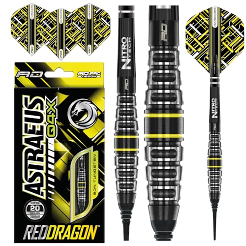 RED DRAGON Astraeus Q4X Torpedo 20 Gramm Premium Wolfram Softip Dart Set mit Flights und Schäften