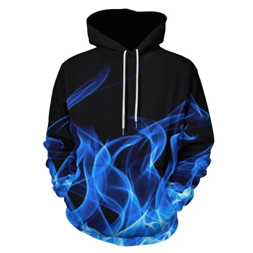 HABXNJF Kapuzenpullover Blau Burning Flame Hoodie Mode Hoodie mit Tasche für Herren Damen, Blaue brennende Flamme, S