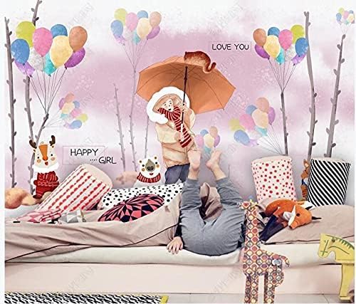 Cartoon Handgemaltes Mädchen Kleines Tier Kinderzimmer 3D Tapeten Wanddekoration Fototapete Sofas Wohnzimmer Wandbild Schlafzimmer-200cm×140cm