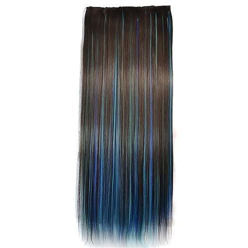 Clip-in-Haarverlängerungen 22 Zoll synthetische Clip-on-Haarverlängerung, Ombre, bunte Perücke, einteilige, gewellte Haarverlängerung, 5 Clips im Haarteil for Frauen und Mädchen Clip-in-Haarverlängeru