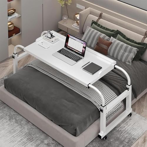 Überbetttisch mit 4 Rädern, über dem Bett höhenverstellbar 65–95 cm, rollender medizinischer Tisch, Überbetttisch, Computerarbeitsplatz, Überbetttisch für Twin/Full/Queen/King-Size-Bettgeste