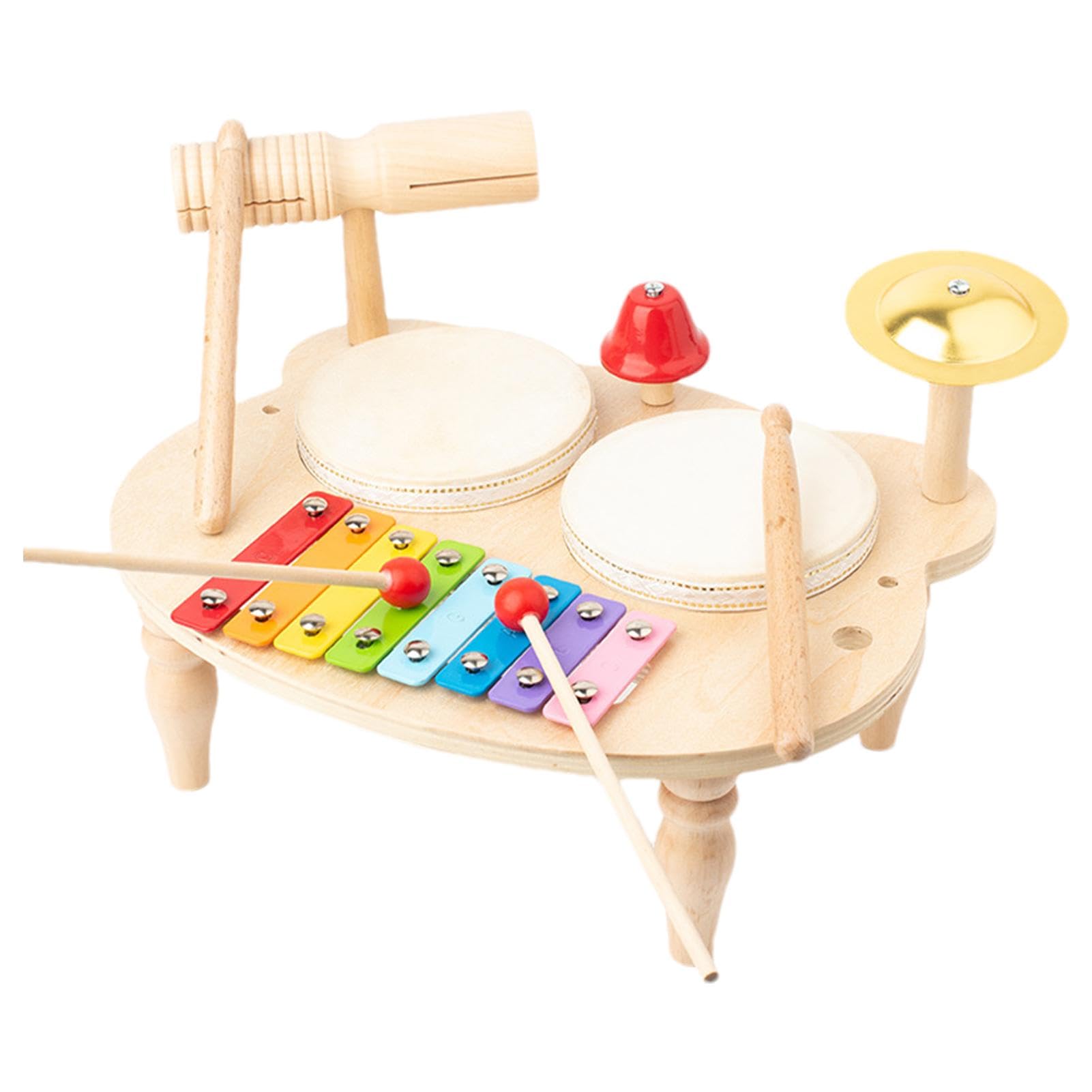 Kinder-Trommelset – Musikalisches Holzinstrumenten-Set | Kinder-Schlagzeug aus Holz | Sensorische Lerntrommeln für Kinder, All-in-1-Spaß-Musikspiel-Schlagzeug für und Mädchen im Alter von 1 bis