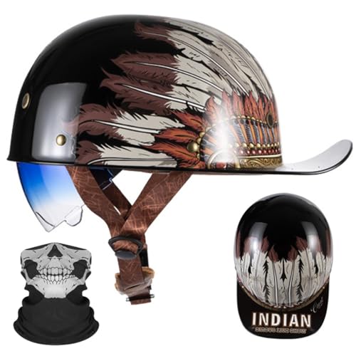 Motorrad Halbhelm Halbschalenhelm Baseballmütze-Helm ECE-Zulassung Motorradhelm Baseball Cap Blaue GläSer Mit Farbverlauf Mit Atmungsaktiven Poren Schnellverschluss M-2XL 57-64CM