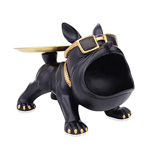 Französische Bulldogge Deko, Coole Bulldogge Figur Statue Schlüsselschale mit Storage Tray, Big Mouth Harz Hunde Skulptur, Modern Bulldog Sculpture für Flur Wohnzimmer Süßigkeiten Aufbewahrung ( Color