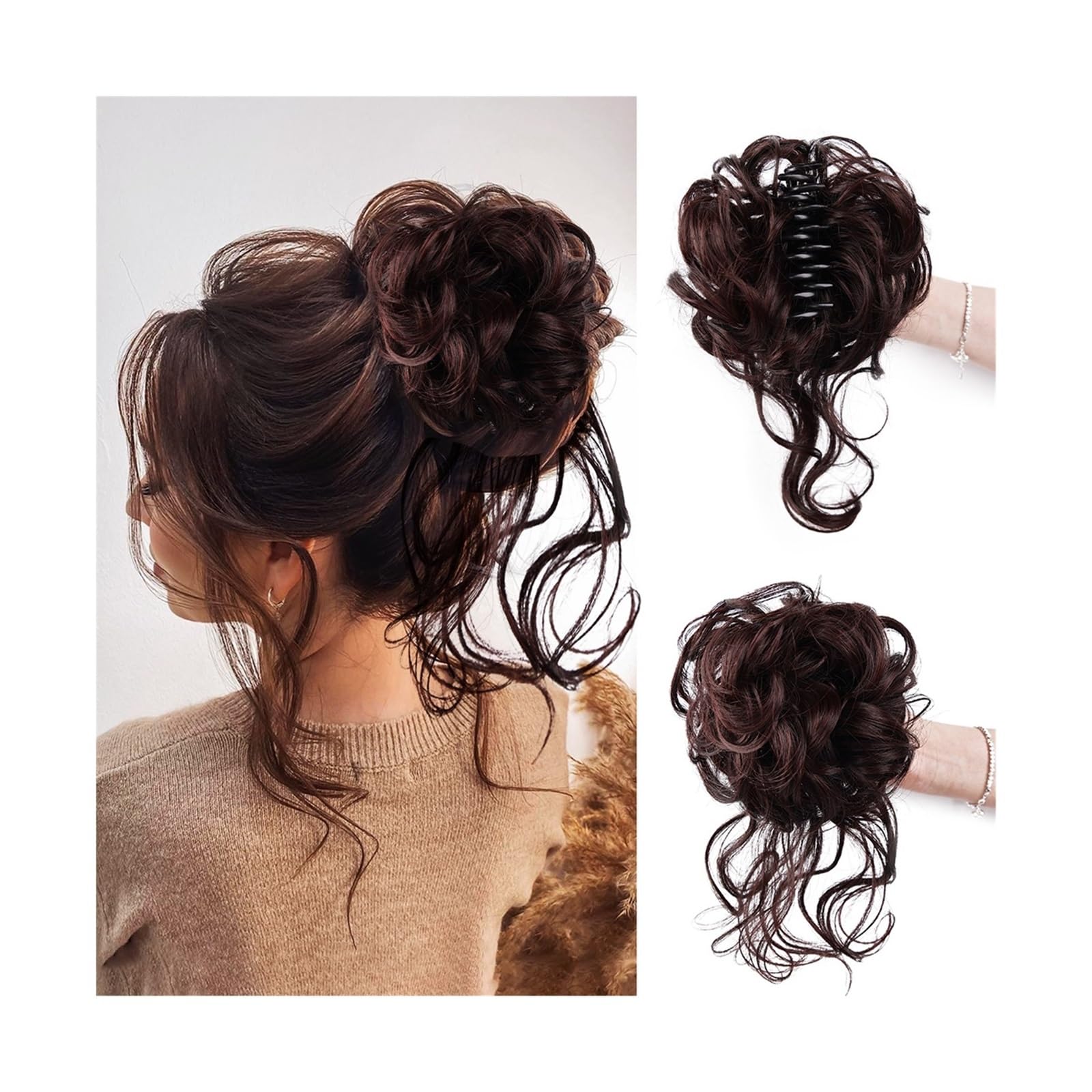 Haarteil Messy Bun Haarteil, zerzauste Hochsteckfrisur, Haarverlängerungen mit elastischen Haarbändern, lockiges Haar, Dutt, Haargummi for Frauen und Mädchen Haarverlängerung(Q10 2-33)