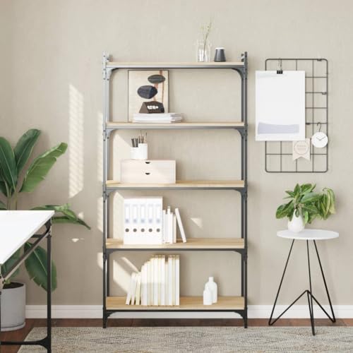 KLYEON Bücherregal 5 Böden Sonoma-Eiche 80x30x154 cm Holzwerkstoff,Stabiles Bücherregal aus Holzwerkstoff mit Metallrahmen Sonoma Eiche 80x30x154 cm Regalsysteme