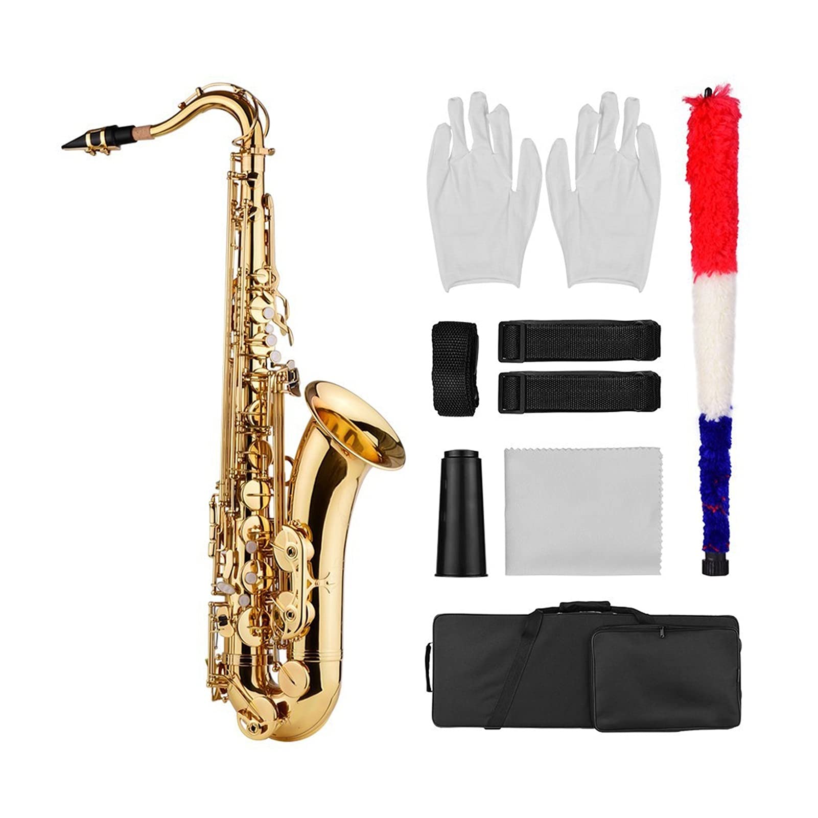 Bb Tenorsaxophon Saxophon Messing Körper Gold Holzblasinstrument Mit Tragetasche Handschuhe Pinsel Saxophon Hals Riemen