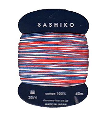 Daruma Sashiko Garn, japanische Stickerei & Quilten, dünnes Gewicht, 40 m (bunt #401 - rot, weiß, blau)