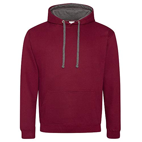 Just Hoods Unisex Varsity Hoodie/Burgundy/Charcoal, 3XL