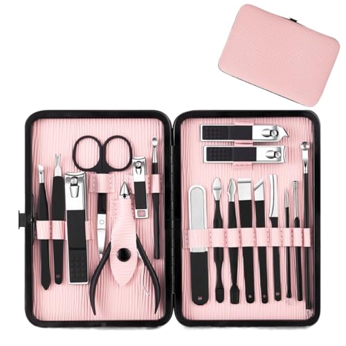 BANDKIT Nagelknipser-Set, 7/18-teilig, Schwarz, Edelstahl, Nagelschneider, scharfe Pediküre-Schere, Maniküre-Werkzeug-Set (18-teiliges Rosa)