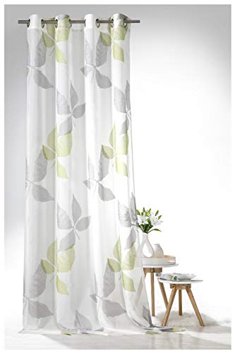 heimtexland ® Ösenschal Batist Pure Nature Blätter 245x140 Vorhang Transparent Weiß Grün Typ637