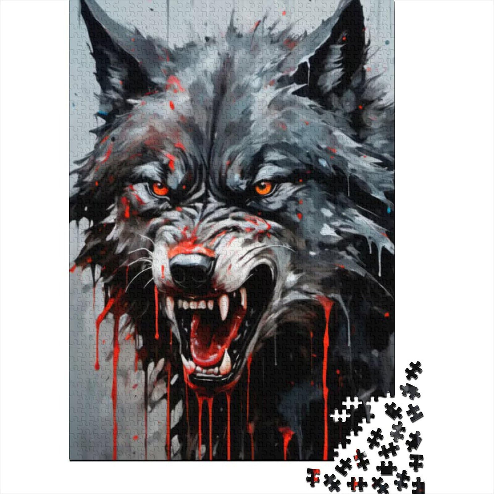 Puzzle „Tropfende Farbe, Wolf Art“, 1000-teiliges Puzzle für Erwachsene und Jugendliche, Holzbrettpuzzle, tolles Geschenk für Erwachsene, Größe: 75 x 50 cm