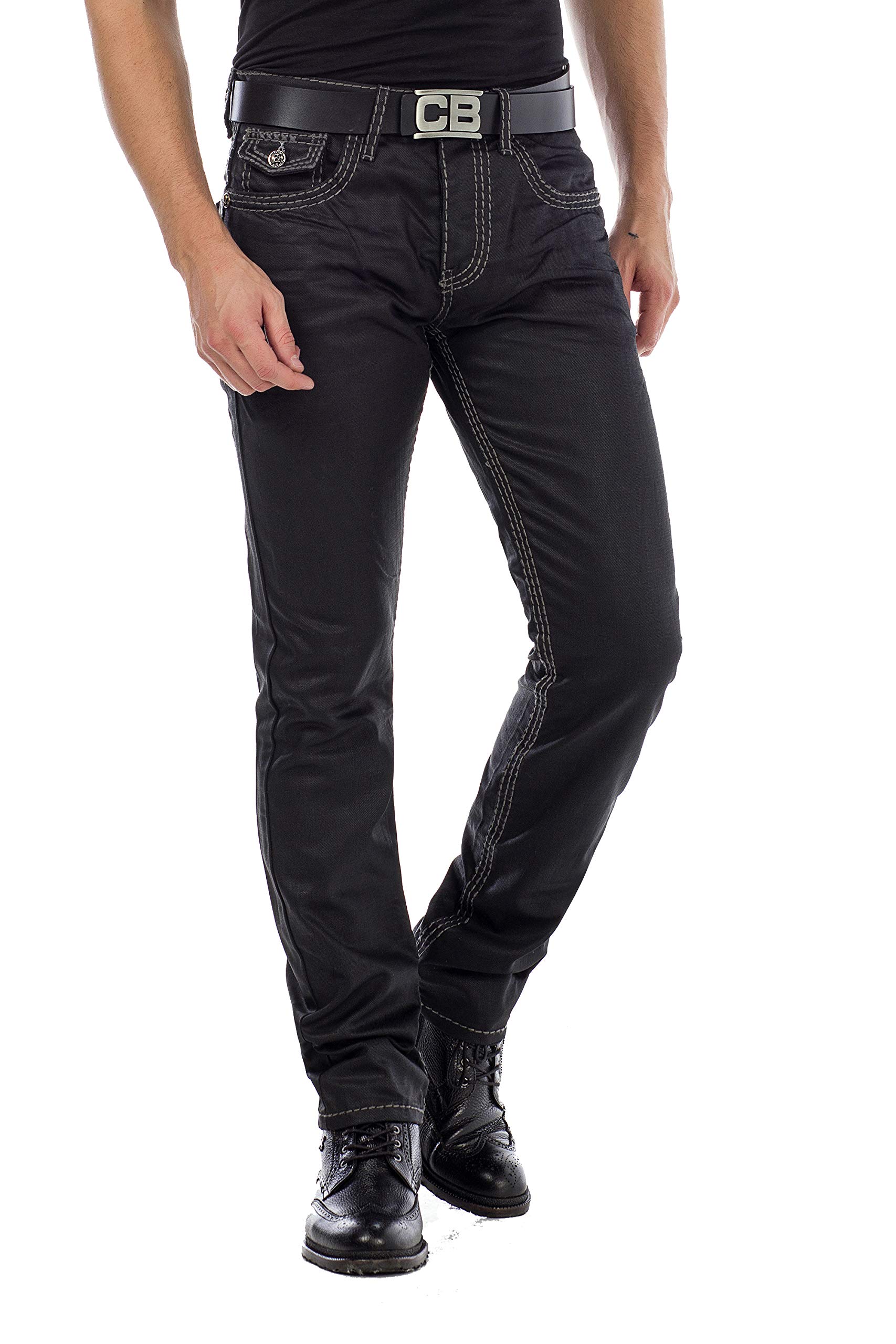 Cipo & Baxx Herren Klassiche Jeans Hose Straight Fit Denim Regular Jeanshose W28 L32 Schwarz