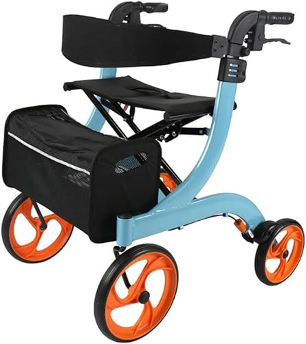 Walker, zusammenklappbarer Rollator für Elektrorollstühle mit Doppelbremsen, Sitz und abnehmbarer Aufbewahrungstasche, höhenverstellbar mit Stockhalter für jede Familie (Farbe: B) (A)