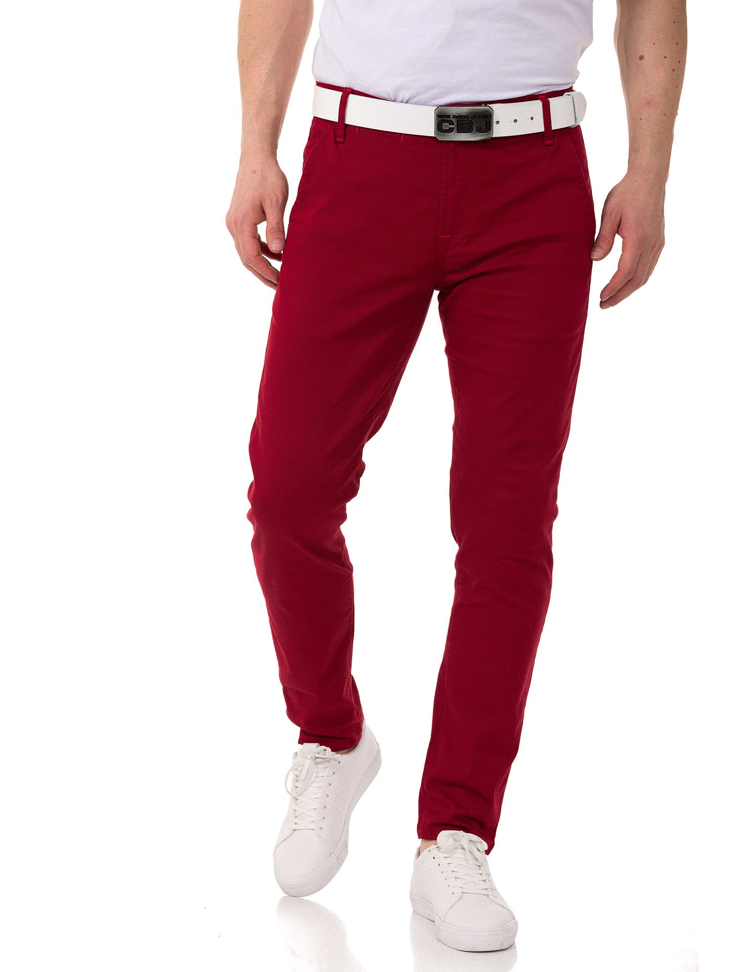 Cipo & Baxx Herren Chinohose Stretch Basic Baumwolle Slim Fit CD842 Burgundy W32 L34