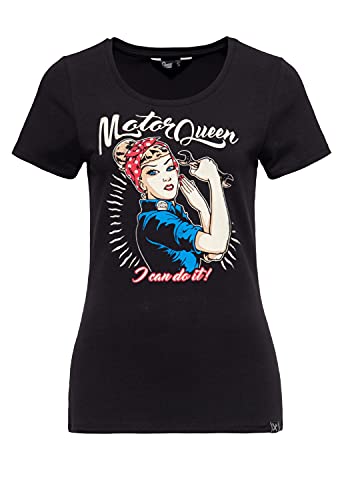 Queen Kerosin Damen Basic T-Shirt | Slim Fit | Retro Frontprint Motor Queen I Can Do It