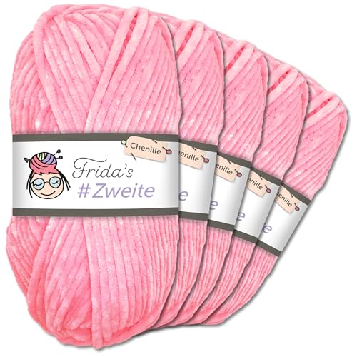 Frida`s #Zweite Wolle 5 x 100g Chenille Wolle Garn Amigurumi Stricken & Häkeln weich (09 - Pink)