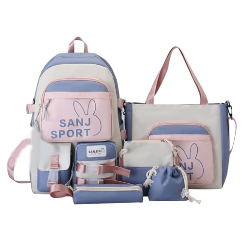 MEELYHOME 5-teiliges Schulrucksack-Set mit großer Kapazität, Schultasche, Büchertasche für Teenager, Mädchen, Tagesrucksack, niedliche Umhängetasche, Handtasche, Federmäppchen