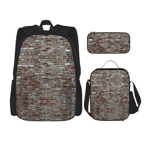 WURTON Backsteinroter Steindruck verstellbare Schultergurte Rucksack-Set Lunchtasche Federmäppchen Kombination Taschen Set