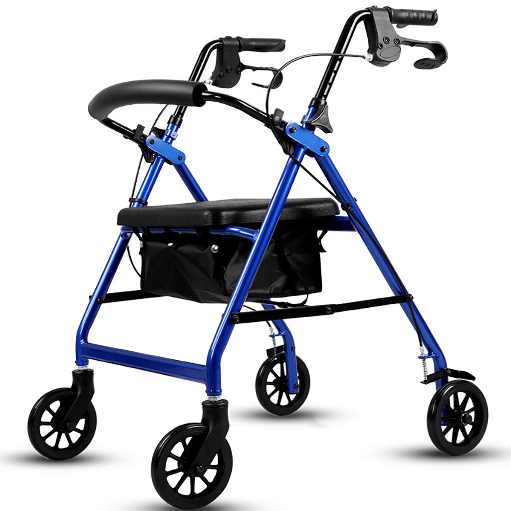 Faltbare Gehhilfe aus Aluminium, Gehhilfe, Rollator, Einkaufswagen mit Sitz und Handbremse, für ältere Menschen (Rot) (Farbe: Blau) (Blau)